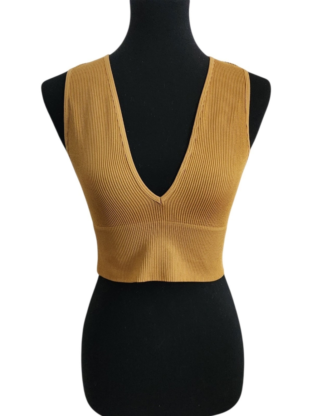 Urban Outfitters Ribbed V-Neck Crop Top Mustard Gold NWOT Size L Deep-V Tank Top